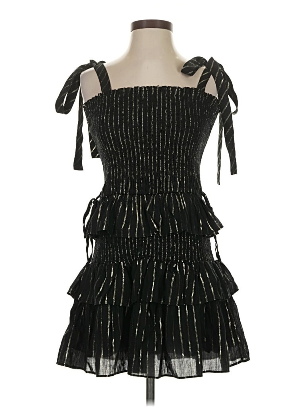 NWT House of Harlow 1960 | Corinne Shirred Tiered Mini Dress Black Gold Metallic